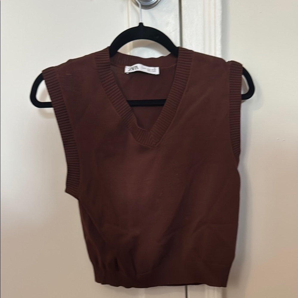 Zara Brown Sleeveless Knit Vest